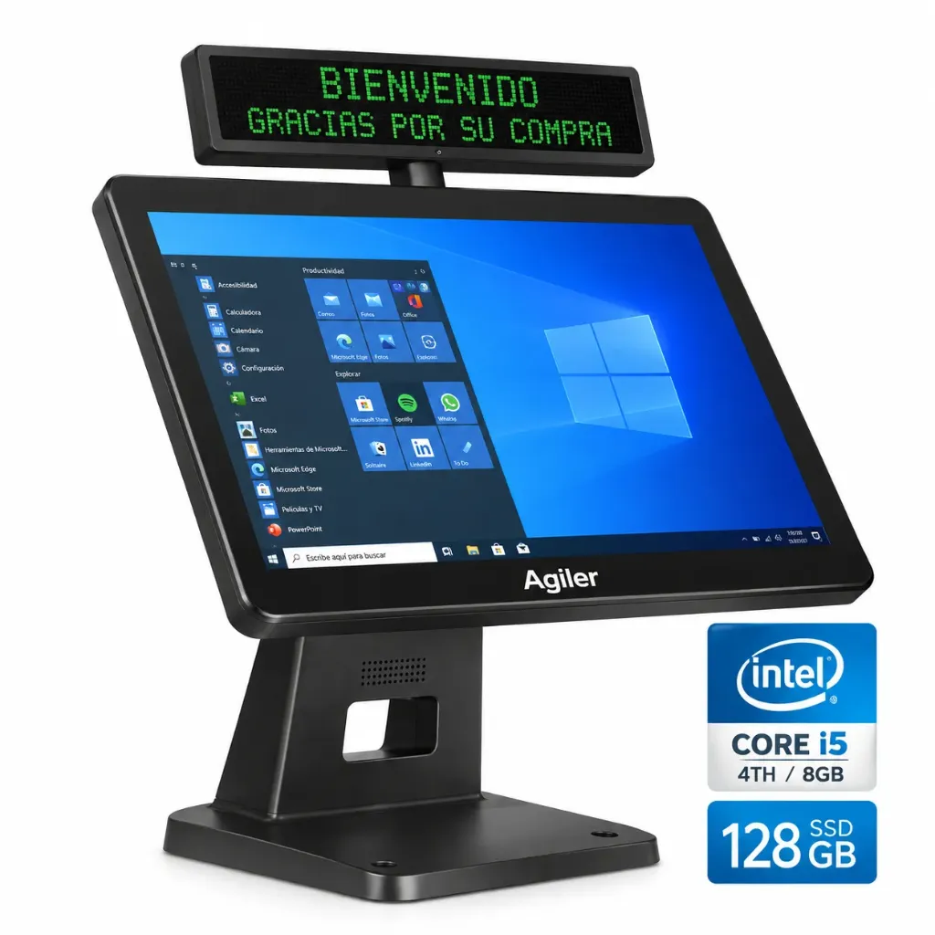 Computadora All-in-One POS Agiler 15.6" Touch | Core i5 4ta Gen | 8GB RAM | 128GB SSD | Display VFD