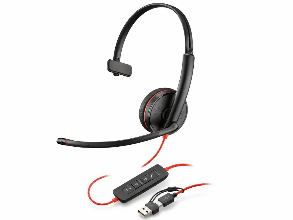 [8X214A6] Audífono con Micrófono Poly Blackwire 3210 | Mono | USB-C + Adaptador USB-A | Cancelación de Ruido