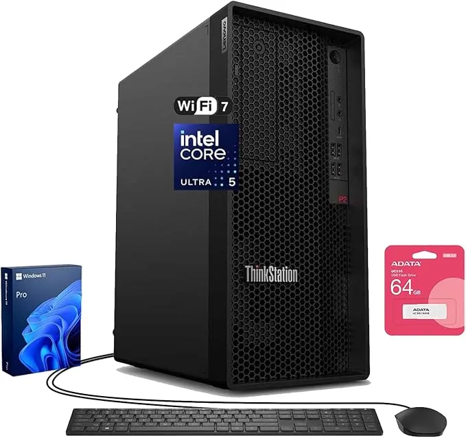[1004605] Lenovo ThinkStation P3 Tiny Workstation, Intel 20-Core i7-14700, 4GB DDR5, 256GB SSD, HDMI, DP, Wi-Fi 6, Windows 11 Pro, paquete con unidad flash USB Adata UC310 de 64 GB, PC para empresas