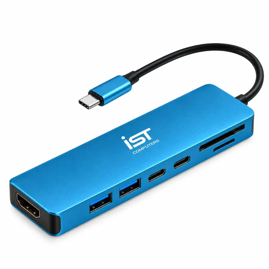 Hub Multipuerto USB-C | HDMI | USB-A | USB-C | Lector SD y MicroSD | Azul Metálico